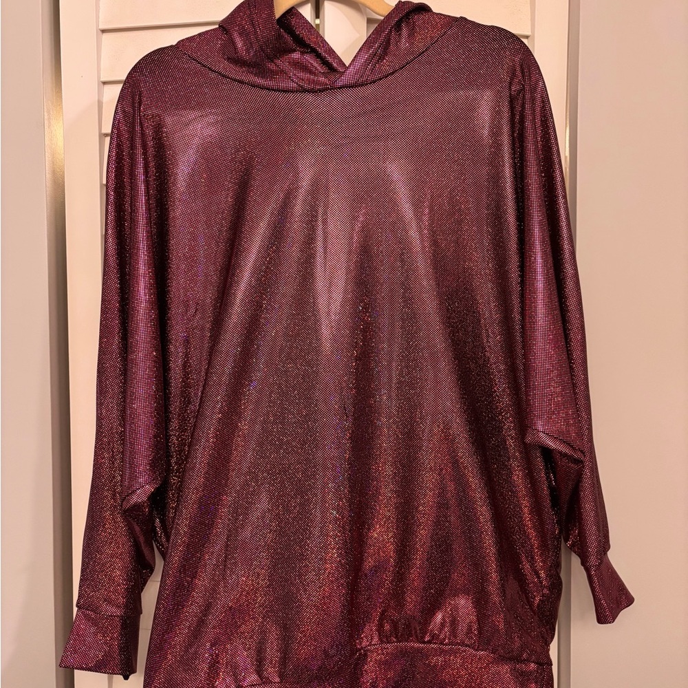 American Apparel Metallic Pink Rainbow Sparkly Disco Hoodie